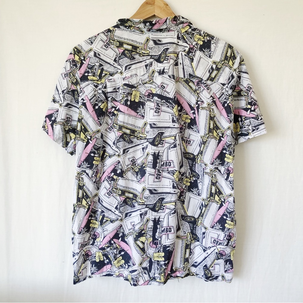 MAMBO Mens Size L Black White Cotton Button Down Short Sleeve Shirt Quirky Beach - Picture 8 of 10